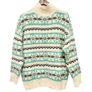 American Eagle Oversized Fair Isle Mock Neck Sweater Chunky Knit XS